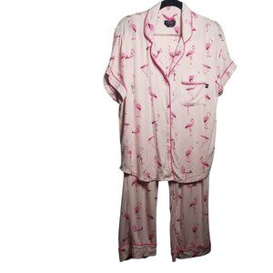 Kate Spade Short Sleeve Cropped Pajama Women's Flamingo Novelty Set Sz M